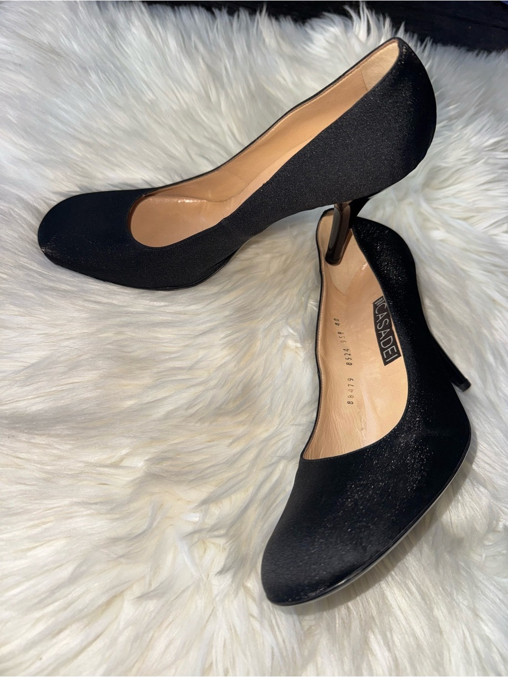 Casadei Black Satin Classic Round-Toe Pumps ( no box)